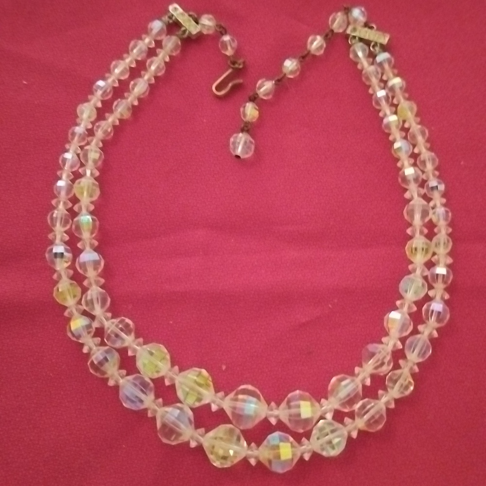 Vtg LOT of 2 AB Rock Crystal Chokers Double Strand and Single Strand - Picture 8 of 13